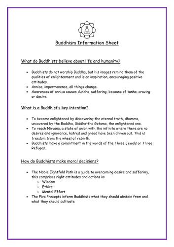 5 Main World Religions Info Sheets