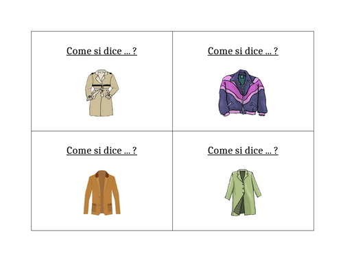 Vestiti (Clothing in Italian) Question Question Pass Activity