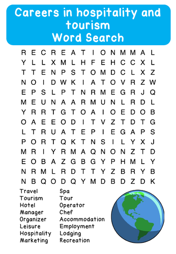 Careers In Hospitality And Tourism Word Search Teaching Resources