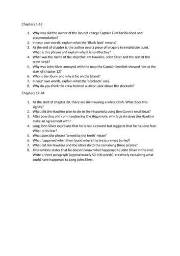 Treasure Island Comprehension Questions