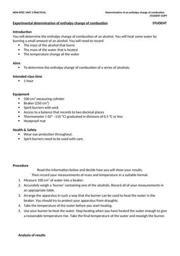 Unit 3 Fuels: Alcohol combustion practical and results