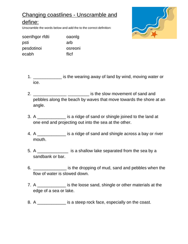 Year 7 - Changing coastlines worksheet | Teaching Resources