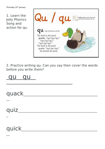 "qu" Phonics Worksheet / Bingo
