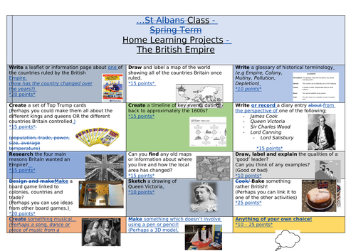 KS2 British Empire Homework Project