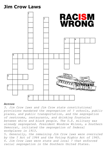 Jim Crow Laws Crossword Teaching Resources