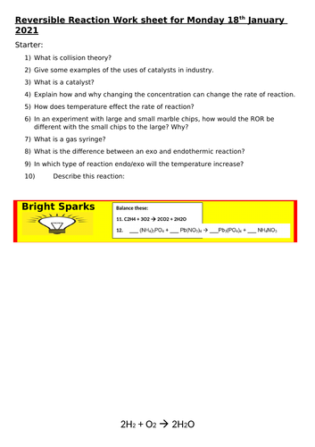 Reversible Reactions Live Lesson with tasks