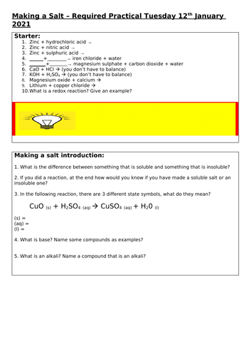 Required Practical - making a salt