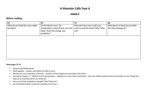 A Monster Calls - Guided Reading (Year 6)