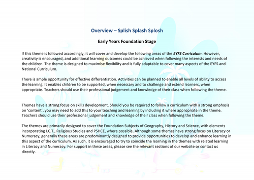 Splish, Splash, Splosh! | Curriculum Coverage Overview | EYFS