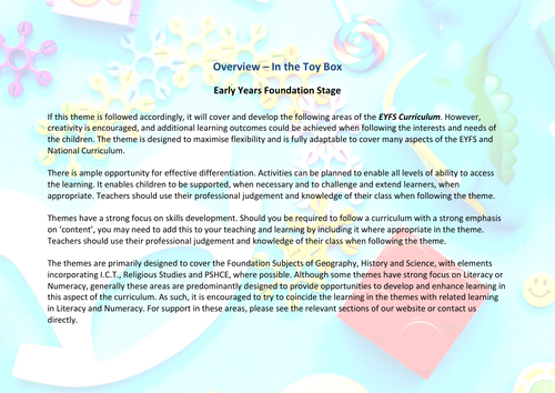 In the Toy Box! | Curriculum Coverage Overview | EYFS