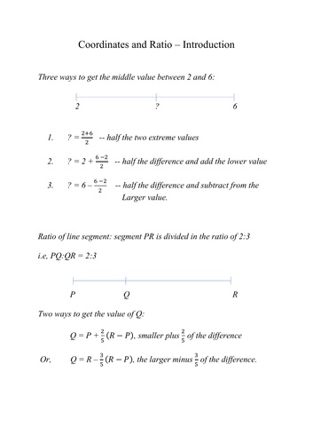 Coordinates and Ratio of a Line Segment