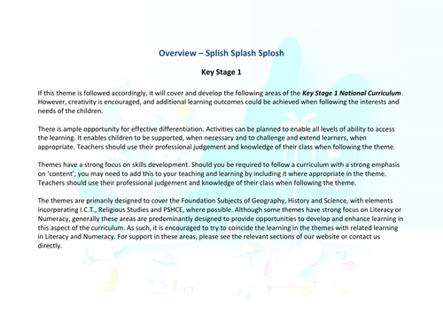Splish, Splash, Splosh! | Curriculum Coverage Overview | KS1