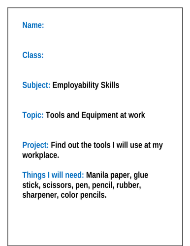 Work tools/equipment project