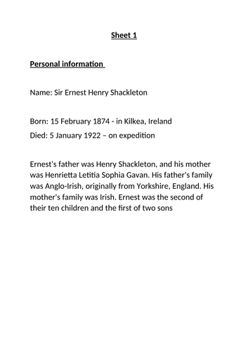 Ernest Shackleton Fact File