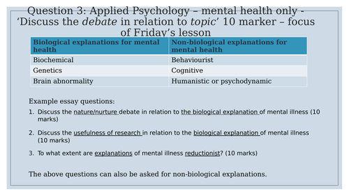 Mental Health essay question. Psychology