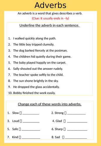 Adverbs mixed ability worksheets