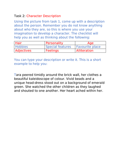 Character and setting description task