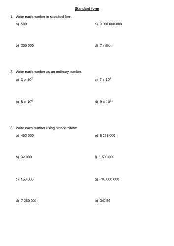 Standard form | Teaching Resources