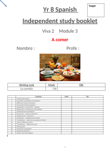 Viva 2 Module 3 A comer - Independent study booklet