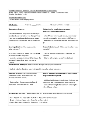 KS1 Forest School Lesson Plan - Stickman story