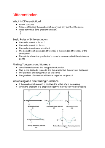 OCR MEI Mathematics: Year 1 (AS) Pure - Differentiation Cheat Sheet