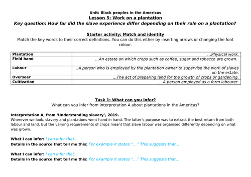 Work on a plantation home learning worksheet
