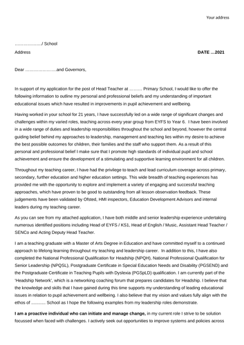 teaching leadership application letter