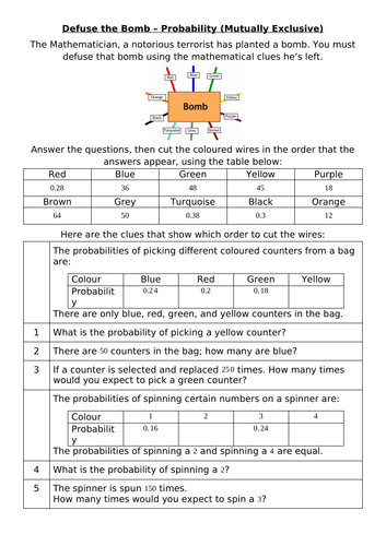 Defuse The Bomb - Probability (Mutually Exclusive)