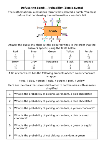 Defuse The Bomb - Probability (Single Event)