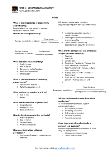 Short Notes Unit 4 - Operations Management