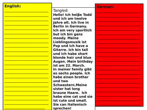 Tangled translation activity beginners German