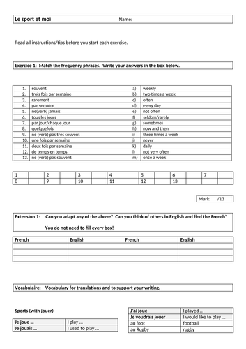GCSE French -60 sport translations