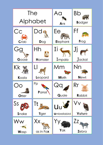 Alphabet Chart - Animals - Blue - Phonetic | Teaching ...