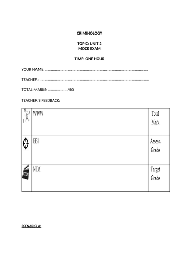 Criminology Unit 2 - Mock exam paper with mark scheme