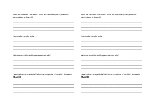 Generic Film Review worksheet Spanish/French