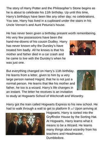 Harry Potter easy read summary (book 1) KS1
