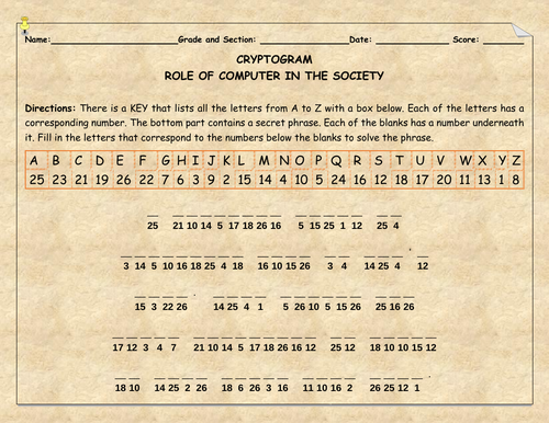 Role of Computer to the Society-Cryptogram