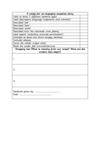 Suspense story peer evaluation checklist