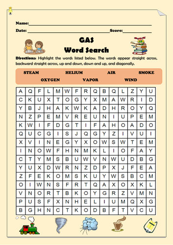 States of Matter- Gas- Word Search