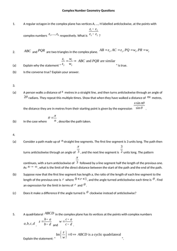 Complex number geometry questions