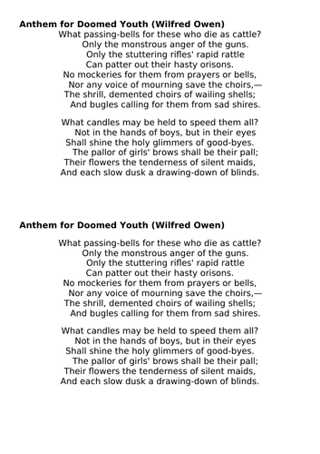 Anthem for Doomed Youth - Wilfred Owen