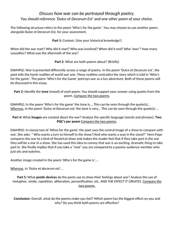 Poetry comparison - Dulce et Decorum Est