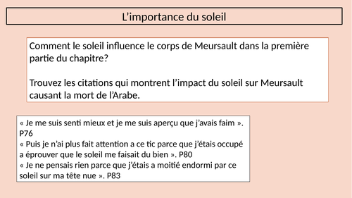 L Etranger Part 1 Chapiter 6 Teaching Resources