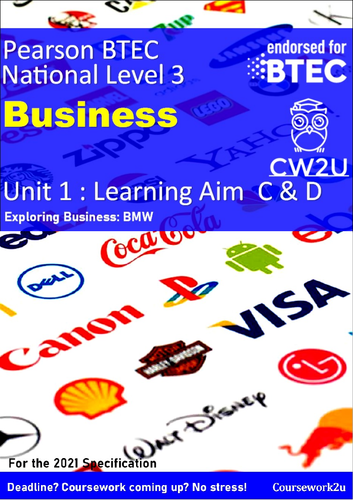 2021 BTEC Business Level 3 - DISTINCTION* Unit 1 Learning aim C & D BMW