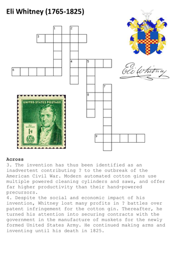 Eli Whitney Crossword | Teaching Resources