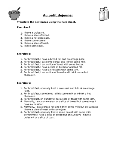 French food worksheet (meals - breakfast)