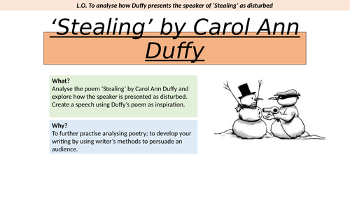 Carol Ann Duffy ‘Stealing’ Lesson with Writing Task