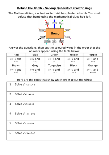 Defuse The Bomb - Solving Quadratics