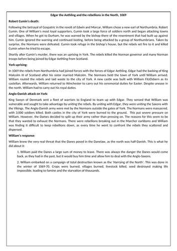 Edexcel 9-1 Edgar the Atheling and the Rebellion in the North