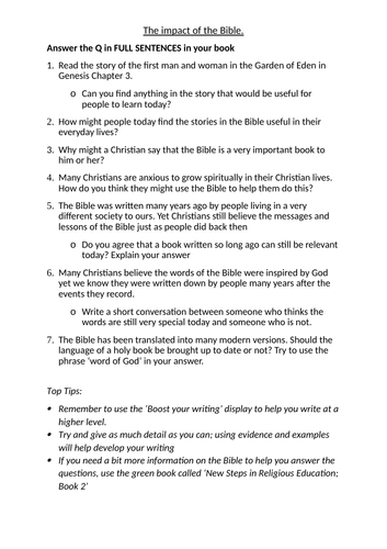 Impact of the Bible - Comprehension